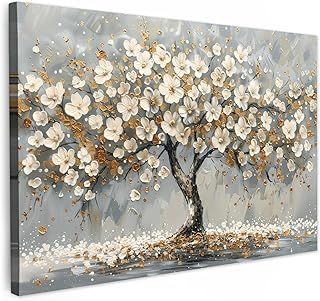 MuchoWow© Canvas Wall Art Work 47"x31" / 120x80 cm Room Decor Painting Wallfillers Picture Decoration Prints Tree - Flowers - White - Nature - Art