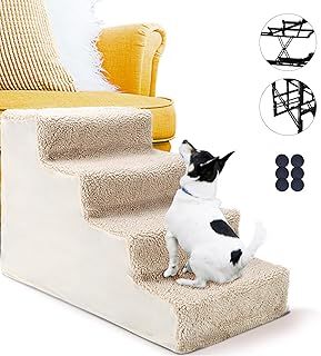 Dog Steps for Bed, 4-Step Dog Stairs for High Bed Sofa with Non-slip Plush Cover, Pet Ramp Stairs for Dogs & Cats - Send 6pc Non-slip Stickers