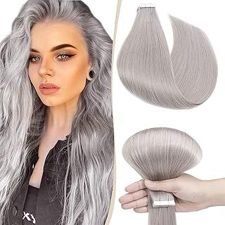 12 inch SEGO Tape in Hair Extensions Human Hair [10PCS*2g] #Grey 100% Remy Real Hair Pieces for Women Invisible Skin Weft Straight (20g)