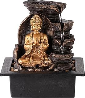 LEOM Lord Buddha Indoor Tabletop Fountain 4-Tier Water Feature LED Lights Polyresin Statues Home Decoration, Water Soothing Sound Meditation Relaxation