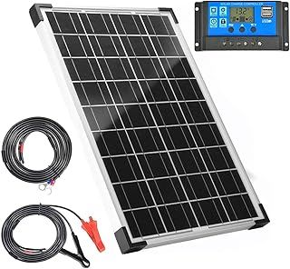 20W Solar Panel 12V Battery Chager + 10A PWM Charge Controller + Extension Cables…