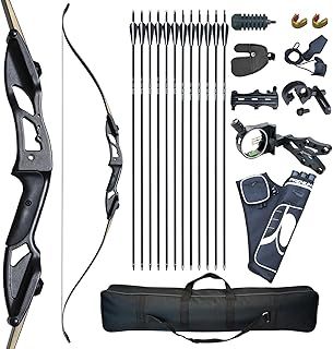 D&Q Takedown Recurve Bow and Arrow Set Adult Kit Archery Hunting Shooting Target Practice Competition Survival Longbow Package 30 35 40 45 lbs Right Handed with Bow Case Stringer Arrow Quiver