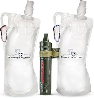 Survivor Filter Squeeze Kit - Collapsible Bottle & Filter Straw - Viral, Parasite, Bacterial Filter