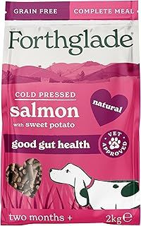 Forthglade Dry Dog Food, Cold Pressed, (2kg Resealable Bag), Salmon with Vegetables, Hypoallergenic Dog Food, Grain Free Complete Meal, Natural Senior, Adult and Puppy Dry Dog Food for Good Gut Health