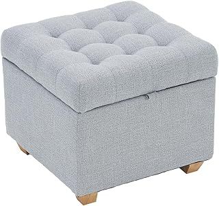 LEITING Large Storage Ottoman Toy Box Chair Seat Foot Stool Footstool Footrest Cube Pouffe Upholstered with Linen Fabric Cover (Grey-C2)