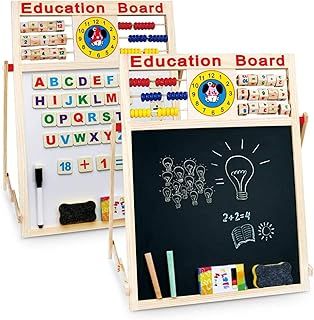 Pacago 6 In 1 Educational Learning Toy Activity Drawing Board Kids Art Easel Wooden Blackboard Whiteboard Double Sided with Chalks and Eraser, Magnetic Numbers
