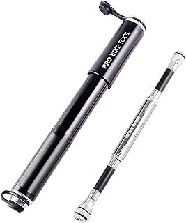 Pro-Bike Tool Mini Bike Pump with Gauge - Fits Presta & Schrader - Accurate Inflation - Mount Kit incl. - 100 PSI