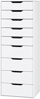 FOREHILL Chest of Drawers Bedroom Tall Cabinet with 9 Drawers Storage Cupboard 124.5cm Freestanding White Dresser for Living Room