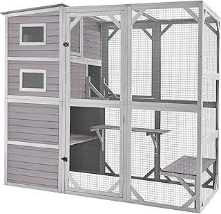 Outdoor Cat House Catio with 4 Tiers Cat Enclosures Large Cat Cage for Outdoor Indoor Cat House with Weatherproof Roof and Spacious Room
