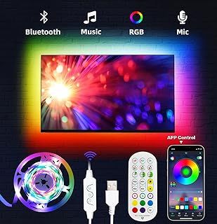 Daymeet TV Led Lights, 3M Led Lights for TV Backlight RGBIC Strip Light for 32-60 inch USB TVs Behind Lighting, Rainbow Color Light Glow Music Sync Bluetooth APP Control for Room Decor