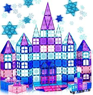 Magnetic Tiles 100 PCS, Magnetic Building Blocks, Frozen Toys for Girls Boys, 3D Learning Toddler Toy for Kid Age 3 4 5 6 7 8 Construction Christmas Birthday Gifts