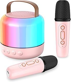 Karaoke Machine for Kids with 2 Microphones, Girls Toys Portable Kids Karaoke Machines for Girls with LED Party Lights,Bluetooth Speaker Birthday for Kid,14-18 Years Old(Pink 2 Mic)
