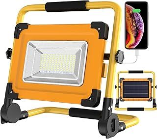 100W Solar 120 LED Rechargeable Work Light, Portable Floodlight 4 Modes Jobsite Construction Lights with Stand, 14000mAH Power Bank Waterproof Spotlight for Car Repairing, Garage, Workshop, Camping