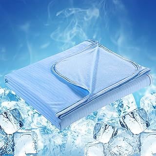 Luxear Cooling Blanket for Night Sweats, Arc-Chill 3.0 Cooling Fiber Q-Max 0.5 Lightweight Summer blankets Double-sided Cool Throw Blanket, Cool Blanket for Sofa Double Bed or Travel Blue 150x200cm