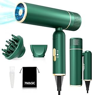 Hair Dryer, Diffuser Hairdryer, Blow Dryer for Women, Travel Hair Dryer, Ionic Hairdryer, Lightweight Blow Dryer, Constant Temperature Hair Care, Anti-Hair Intake, Foldable, Green