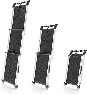Dog Ramp for Car, SUV - Extendable Telescopic Dog Ramps for Large Dogs - Stable - Anti-Slip - Night Safety Reflective Sides - 198lbs Capacity - Lightweight Dog Stairs - Fixing clip - Black