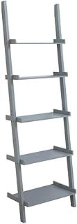 Home Source Ladder Bookcase Shelving Unit Display Ornament Stand Shelf Wall Rack Storage, Grey, 5 Tier