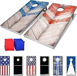 Rustic Red & Blue Design Cornhole Game Set, Regulation Size
