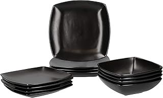 Creative Tops Raven Stoneware Square Dinner Set, Ceramic, Black, 12 Piece