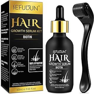 Hair Growth Oil with 5% Biotin - Nourishes Scalp and Stops Hair Loss - Promotes Stronger, Thicker Hair for Men and Women, Hair Regrowth Treatments with 0.25mm Roller (60ml)