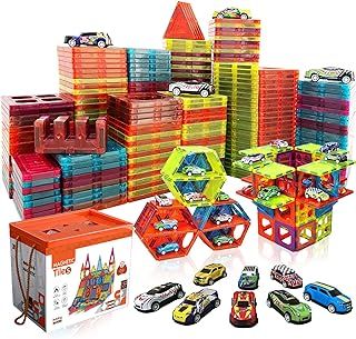Magnetic Tiles Building Block with 10 Metal Cars for Kids Construction STEM Toy Preschool Creativity Learning Toys Christmas Birthday Gift for Girls Boys Toddlers 3 4 5 6 7 8 Years Old