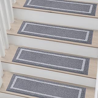 COSY HOMEER Edging Stair Treads Non-Slip 22 x 70cm(4PCS), Indoor Carpet Treads for Stairs, Stair Carpet Treads for Kids Elders and Dogs, Machine Washable, 100% Polyester, TPE Backing, Grey