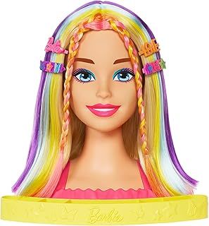 Barbie Doll Deluxe Styling Head with Color Reveal Accessories and Straight Blonde Neon Rainbow Hair, Doll Head for Hair Styling