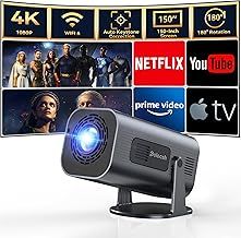 Mini Portable Projector with Android TV 11,Native 1080P Auto Keystone & 180° Rotation,4K Support WiFi6 BT5.2 Built-in Speaker Smart Outdoor Movie Projector for Home Cinema/iOS/Android/HDMI/USB