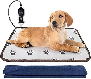 Pet Heating Pad,Large 17x23inches for Dog Heat Mat,Waterproof Thermostat Electric Heated Mat,Puppy Heat Pad with One Removable Blue Plush Cover