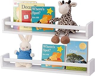 Floating Shelves, Solid Natural Wood Ｗhite Nursey Shelves Wall Mounted Set of 2 Wall Bookshelves Toys Storage Organizer for Kitchen Spice Racak, Bedroom 40cm