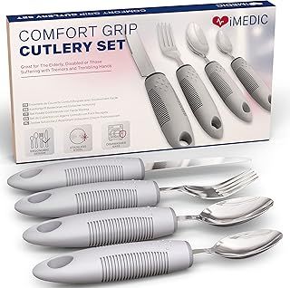 Comfort Grips Cutlery - Cutlery for Disabled Hands - Dishwasher Safe Disabled Cutlery for Adults - Disability Cutlery for Adults Suffering from Trembling Hands - 1 Set Grey