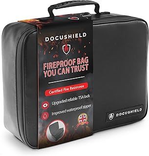 Fireproof & Water Resistant Document Bag | Lightweight and Portable Box with Dividers and Pockets for Important File Storage | UK Brand | Fibreglass Fabric | TSA Lock (Original)