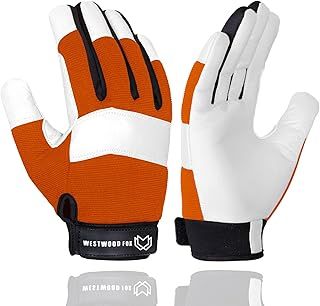 WESTWOOD FOX Gardening Working Gloves Garden Thorn Proof Flexible Heavy Duty Leather Mechanic Utility Dexterity Breathable Construction Gloves for Work Mens Women (Large, Orange)