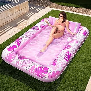 Sloosh 212x142cm Inflatable Tanning Pool Lounge Float, Sun Tan Tub Adult Pool Floats Raft for Pool Sunbathing Suntan Inflatable Pool Lounger Tanning Bed Floatie for Adults（Pink）