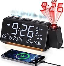 Mesqool Alarm Clock Radio with Projector, Digital FM Radio Clock with Alarm and Type C Charging Port, LED Projection Alarm Clock with Temperature Date Display and Night Light for Bedside