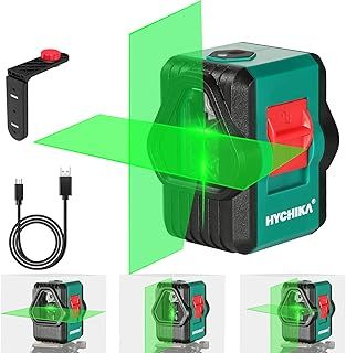 HYCHIKA Green Laser Level, 45M Lazer Levels Self Leveling, Switchable Horizontal/Vertical/Cross line, IP54 Rechargeable Outdoor Laser Level with 360°Magnetic Bracket,USB Charging Cord