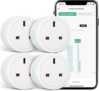 Woox Smart Plug with Energy Monitoring, Energy Monitoring Alexa Plug,Voice Control WiFi Plugs Work with Alexa/Google, Wireless Remote Control Timer Socket Plugs,Device Sharable, 13A,3120W-4pack