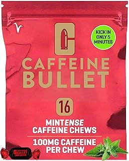 Caffeine Bullet Energy Gel Upgrade - Mint Chews *16 – Faster Boost Than Tablets and Gum. 100mg Per Serving - Sport Science for Running, Cycling, Gaming & Pre Workout Endurance Kick.