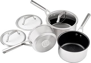 Ninja ZEROSTICK Stainless Steel Cookware 3-Piece Saucepan Set with Glass Lids, Long Lasting, Non-Stick Saucepans (16, 18 & 20cm), Induction Compatible, Oven Safe to 260°C, C63000UK