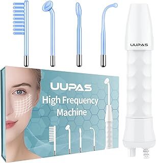 High Frequency Wand - UUPAS Portable 4 in 1 Blue High Frequency Skin Facial Machine with 4 Pcs Tubes for Home Use - Skin Tightening Machine for Acne Firming Skin Rejuvenation Wrinkle Removal