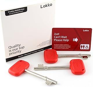 Radar Key for Disabled Toilets UK (3 Pack) - Boxed with Bonus Toilet Use Card - Red - Dimpled Grip, Durable, Waterproof, Easy to Use