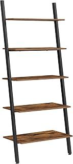 VASAGLE Industrial Style Ladder Bookcase Bookcase Storage Unit 5 Tier Tilted Shelf for Living Room Kitchen Office Steel Frame Stable Rustic Brown LLS46BX