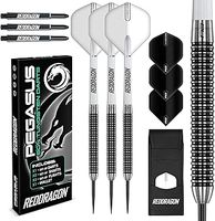 RED DRAGON Pegasus Professional Tungsten Steeltip Darts Set Available in 21, 23, 24, 25, 26, 28, 30 Gram with Flights, Stems (Shafts) and Wallet