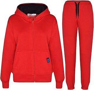 A2Z 4 Kids Plain Tracksuit Contrast Fleece Hoodie with Joggers Jogging Sweatpants Pants Sports Activewear Outfit Set For Childrens Girls Boys Age 2-13 Years