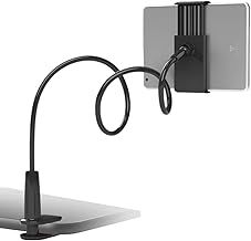 Tablet Holder, Tablet Stand for Bed Gooseneck Mount Flexible Arm 360 Clip, Flexible Arm Clip Tablet Mount, Kindle Holder for Reading in Bed, Black