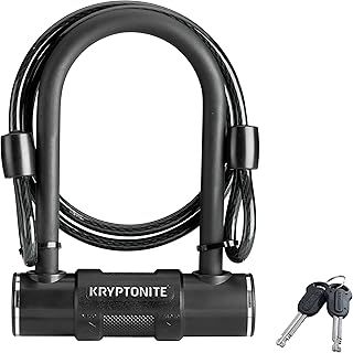 Kryptonite 000648 Mini 12mm U Bicycle Lock & 8mm Looped Bike Security Cable, Black, 4 Foot Cable/12mm Shackle