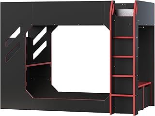 Recoil - Single High Sleeper Bed for Kids, Gaming Bed with Desk and LED Lighting, Heavy Duty and Sturdy, TV Compatible, Space-Saving Design (Black)