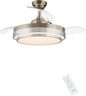CJOY Ceiling Fans with Lights and Remote, Ceiling Fan with Retractable Blades, 42 inches Ceiling Fans with Lamps Invisible Reversible DC Motor Silent, Fan Light LED for Bedroom, 6 Speeds, Timing