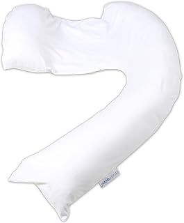 Pregnancy Support and Feeding Pillow, Support For Left Lateral Sleeping in Pregnancy and Beyond With Removable, Washable Cover - White Cotton Jersey
