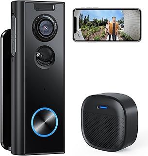 XTU Wireless Video Doorbell No Subscription-2K HD Security Doorbell Camera Wireless-Local/Cloud Storage with Multi-angle Bracket, 2.4GHz Wi-Fi, Works with Alexa and Google Home